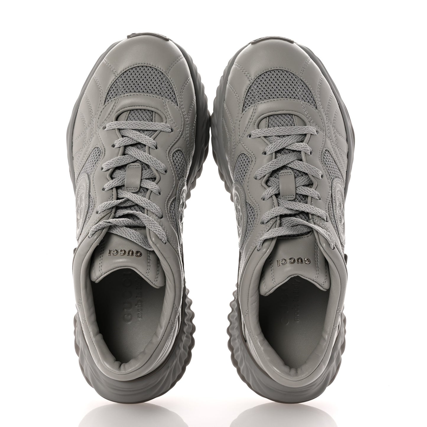 New Nappa Sombre Interlocking G Ripple Mens Platform Sneakers 8 Grey Sky