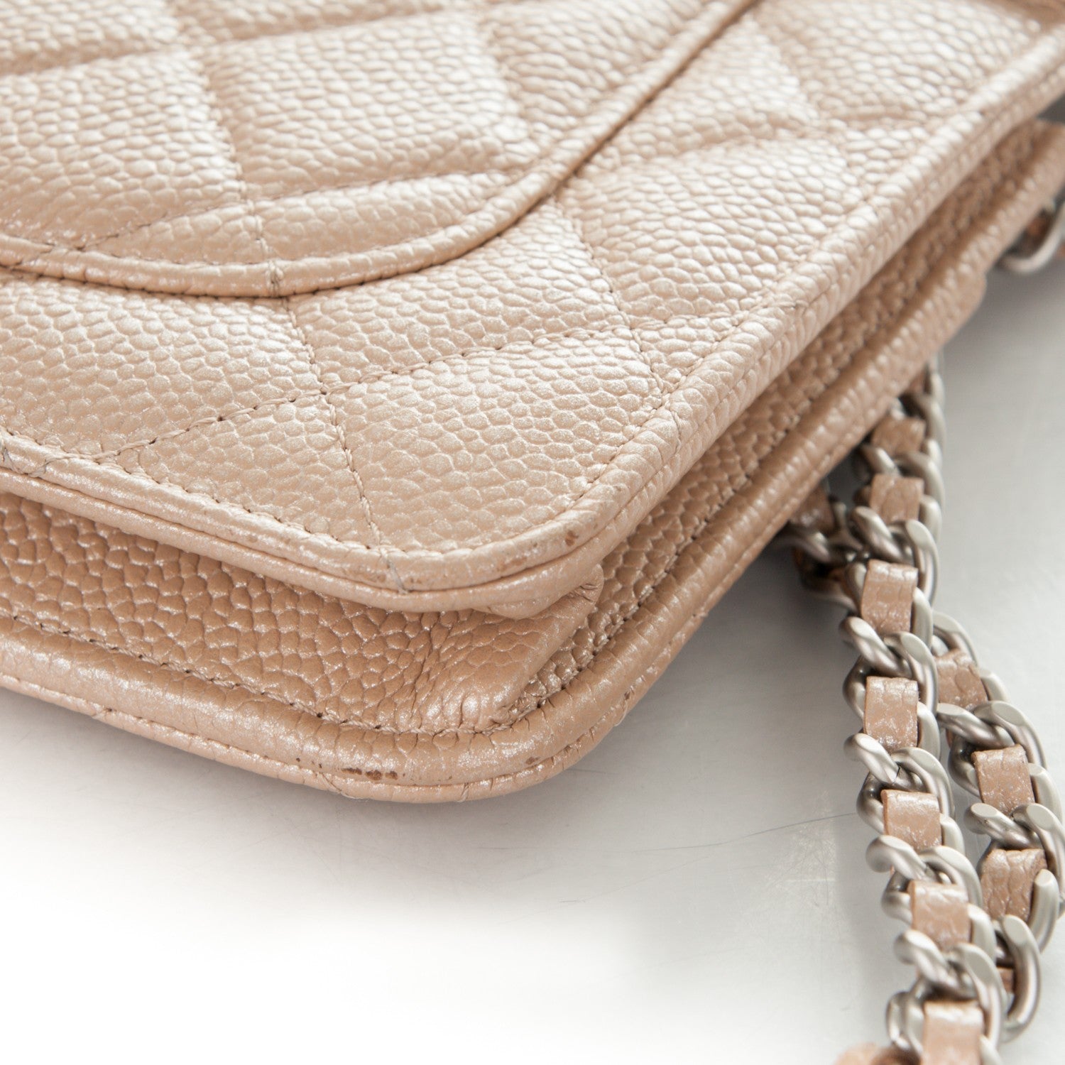 Chanel Metallic Caviar Quilted Wallet on Chain WOC Beige 9 of 10