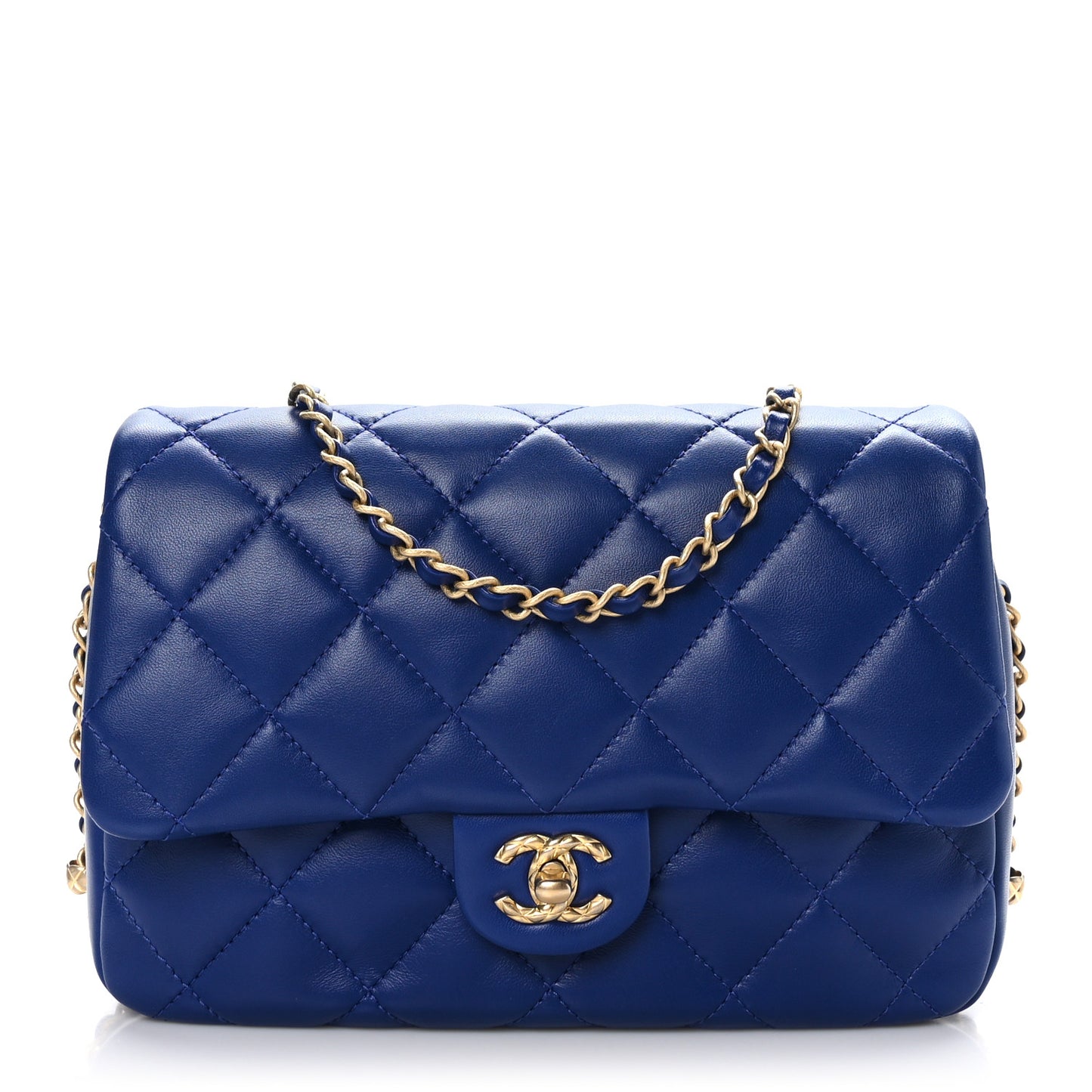 Lambskin Quilted Large CC Chain Flap Blue