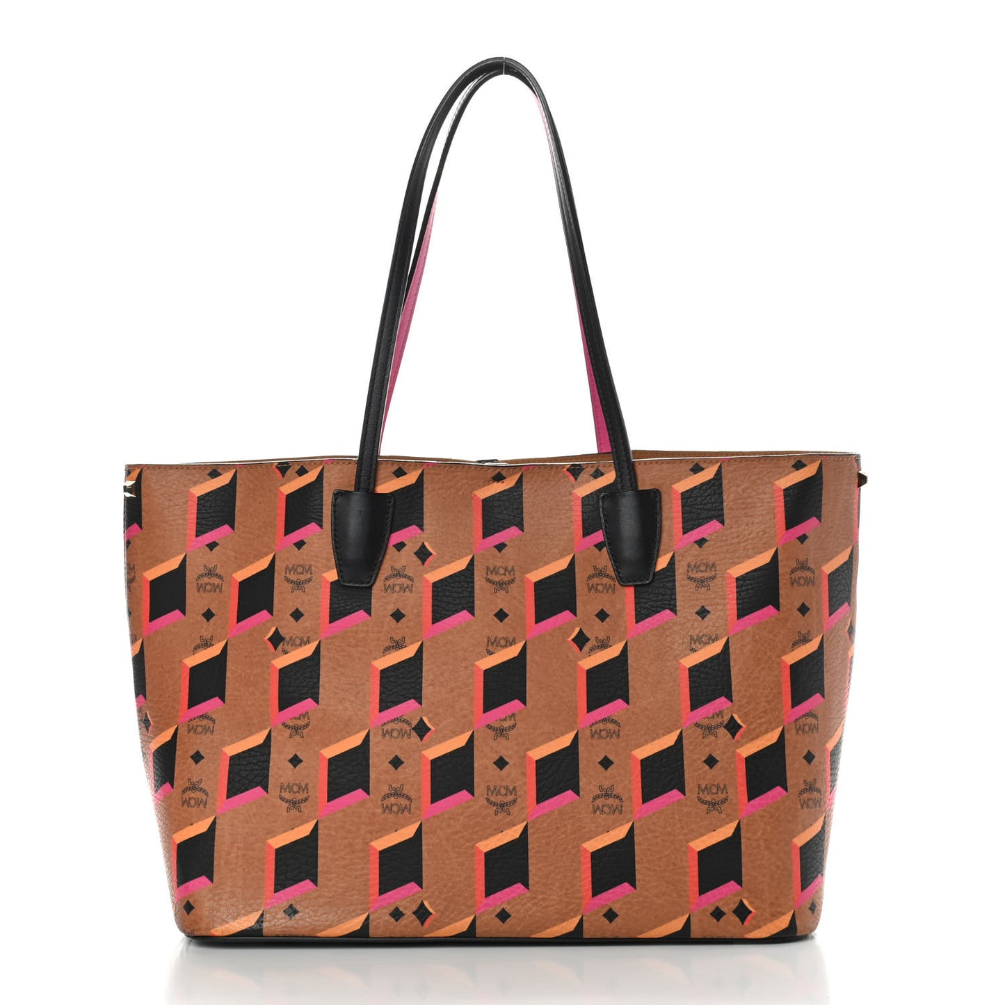 Visetos Diamond Printed Studded Tote Cognac