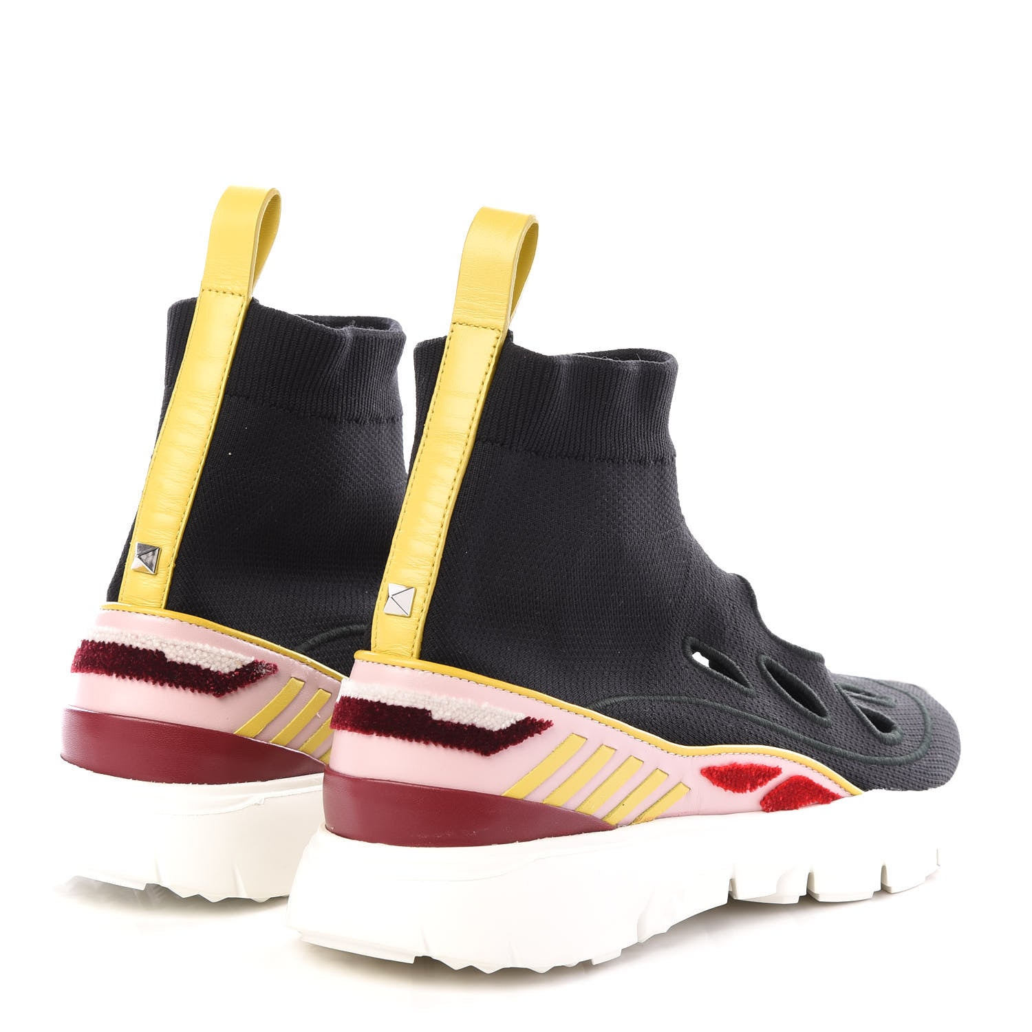 Valentino Garavani Calfskin Mesh Knit Cutout Womens Mixed Media Sock Sneakers 37 Black Multicolor 4 of 7