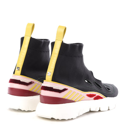 Valentino Garavani Calfskin Mesh Knit Cutout Womens Mixed Media Sock Sneakers 37 Black Multicolor 4 of 7