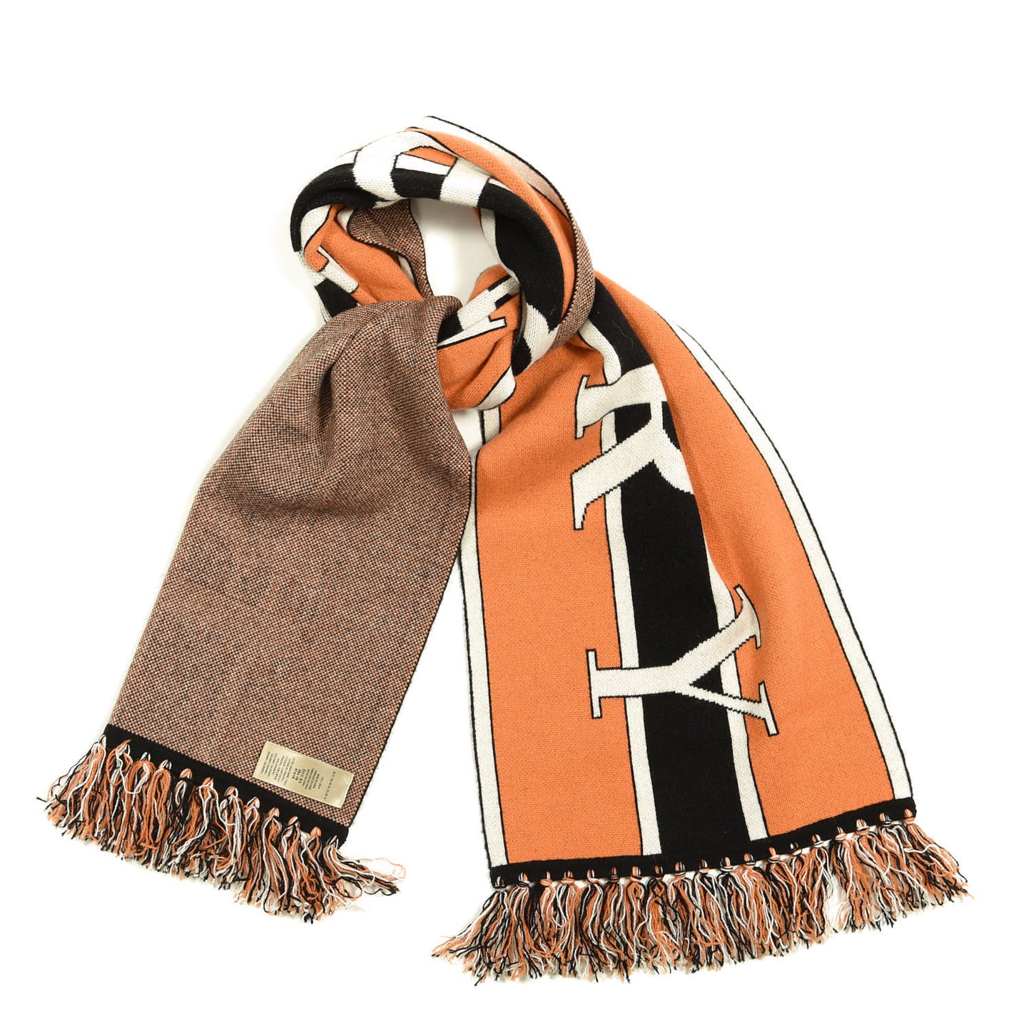 Cashmere Jacquard Logo Football Knit Scarf Black Orange