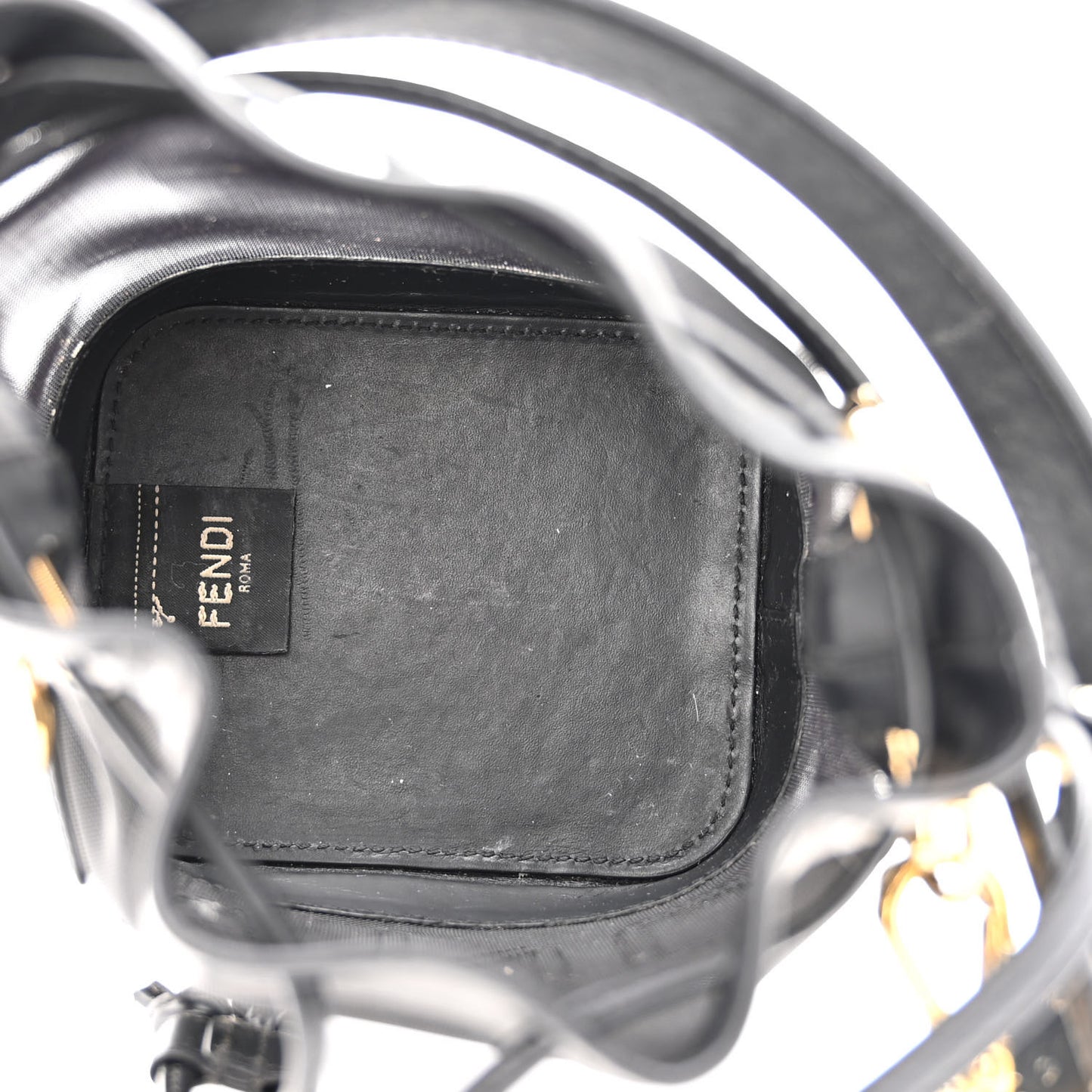 Mesh Vitello King F is Fendi Logo Embroidered Mini Mon Tresor Bucket Bag Black