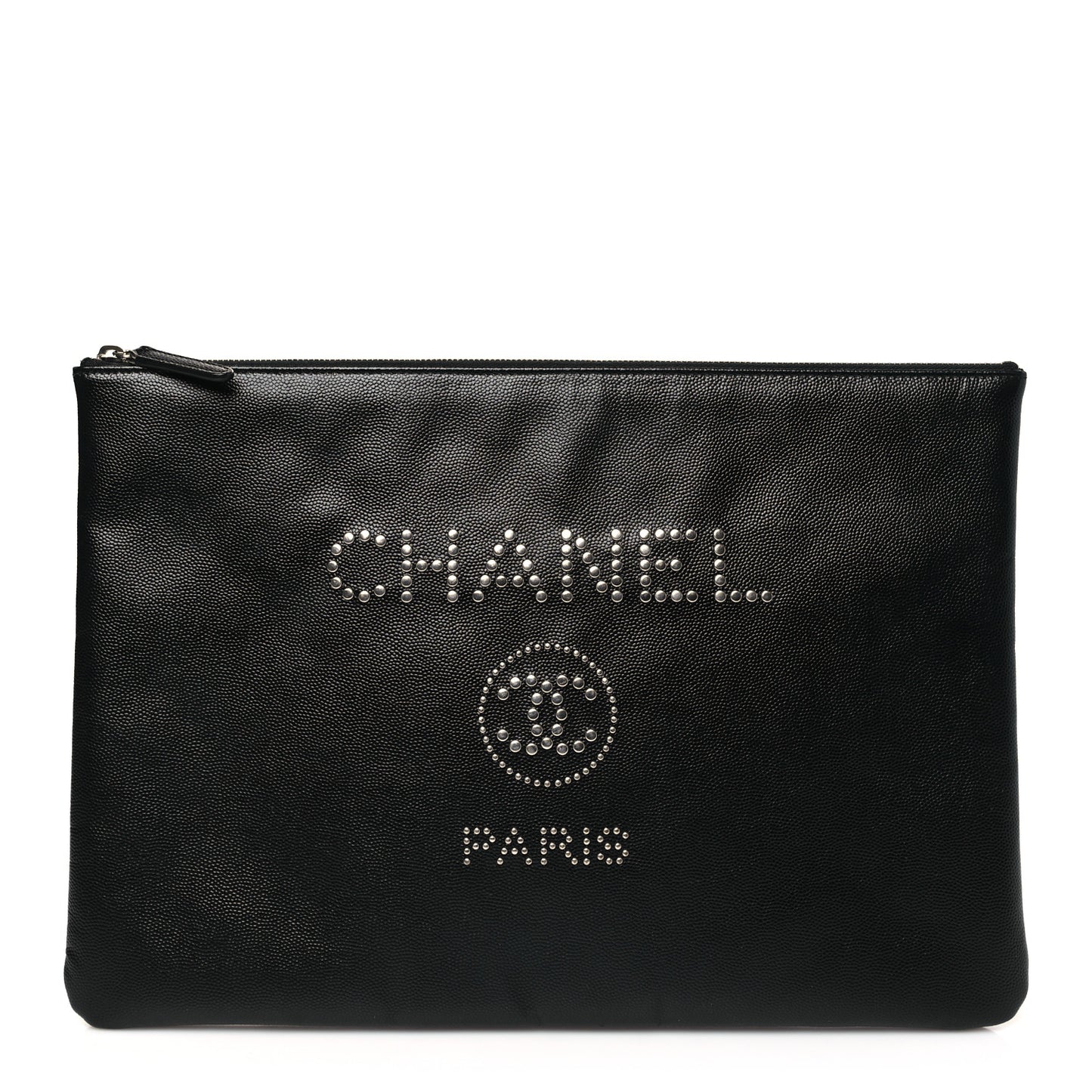 Caviar Studded Medium Deauville Pouch Black