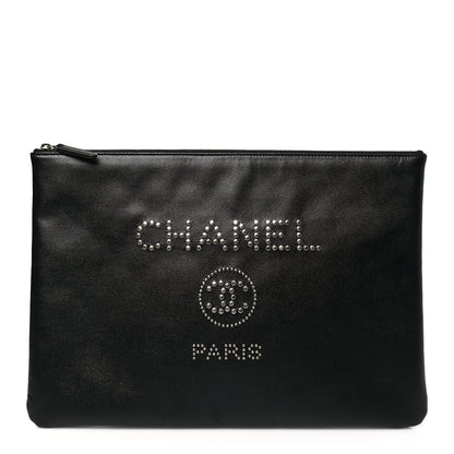 Chanel Caviar Studded Medium Deauville Pouch Black 1 of 11