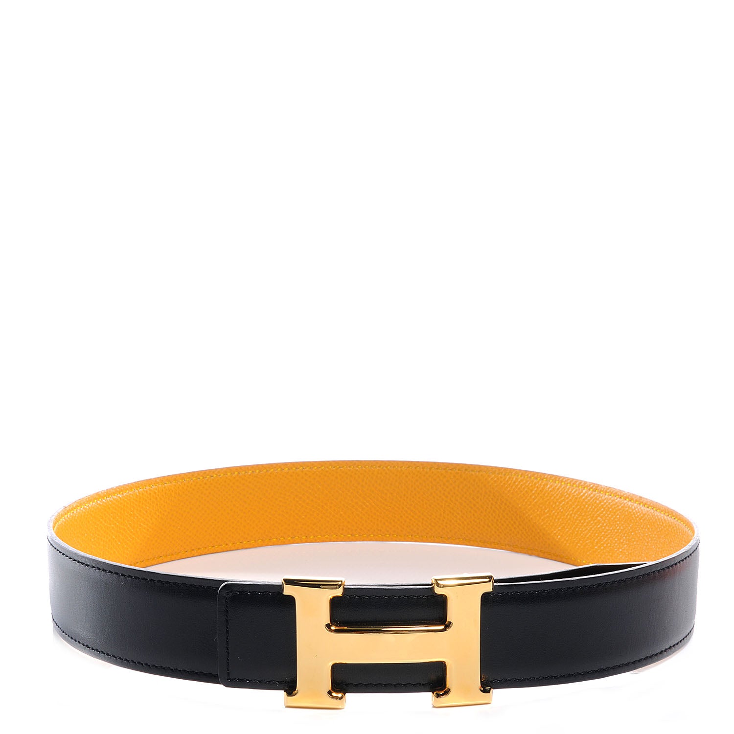 Hermes Box Courchevel Reversible Constance 32mm H Belt Noir and Jaune 62 1 of 7