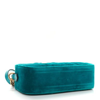 Gucci Velvet Matelasse Small GG Marmont Chain Shoulder Bag Pavone Cyan 4 of 10