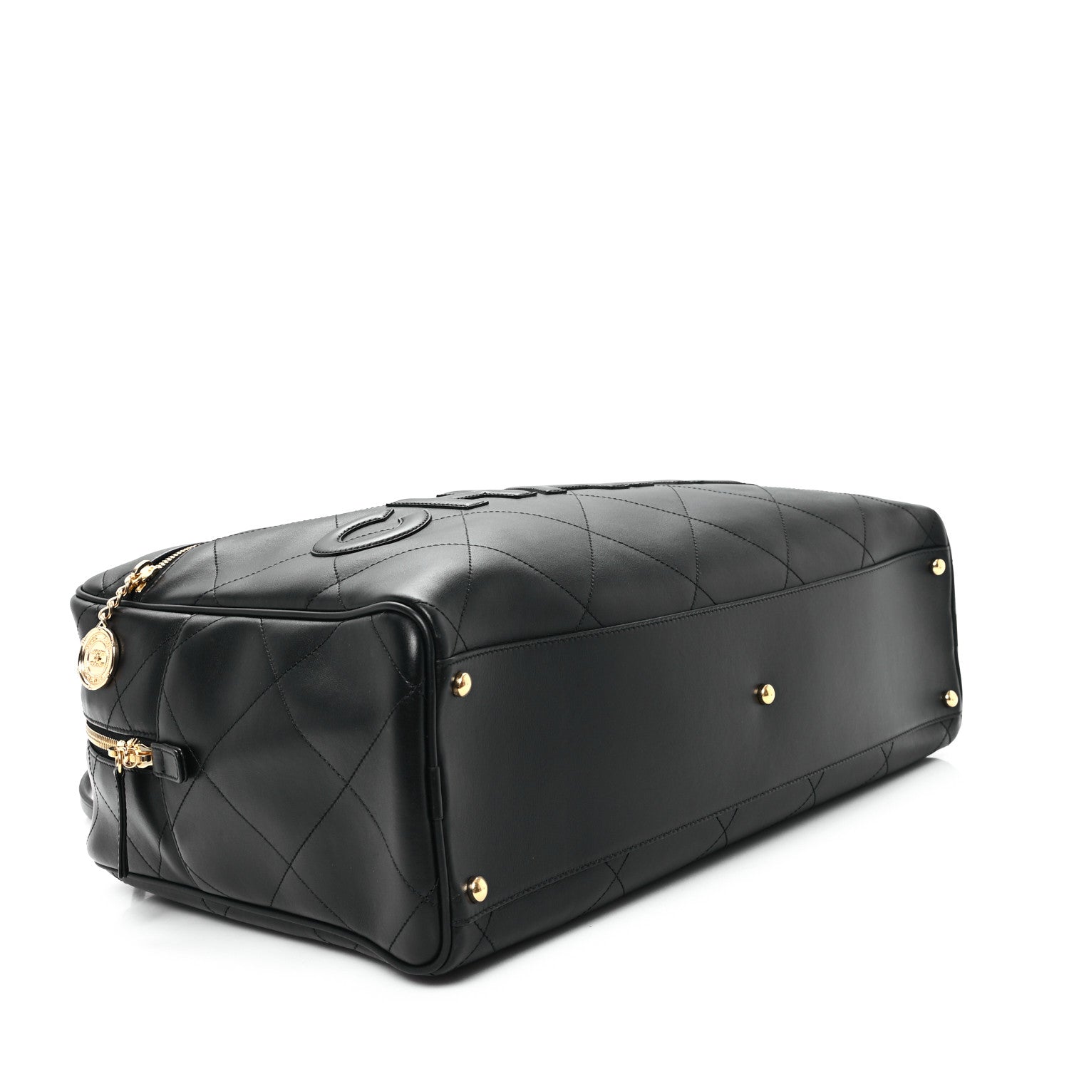 Chanel Calfskin Stitched Maxi Logo Bowling Bag Black 4 of 11