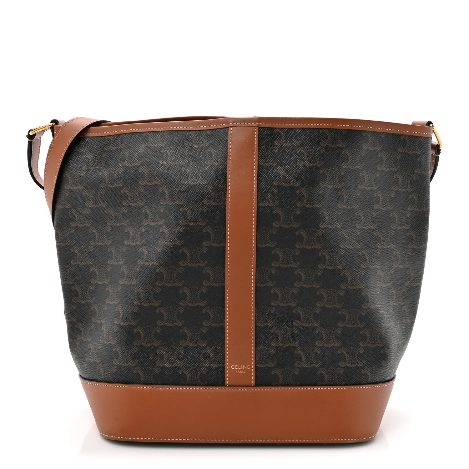 Celine Triomphe Canvas Calfskin Medium Bucket Bag Tan 1 of 12
