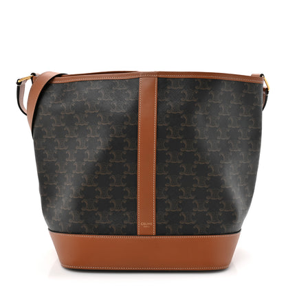 Celine Triomphe Canvas Calfskin Medium Bucket Bag Tan 1 of 12
