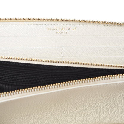 Saint Laurent Grain De Poudre Matelasse Chevron Monogram Zip Around Wallet Porcellana 8 of 10
