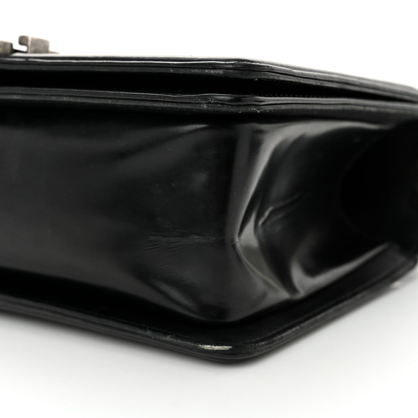 Glazed Calfskin Medium Boy Flap Black