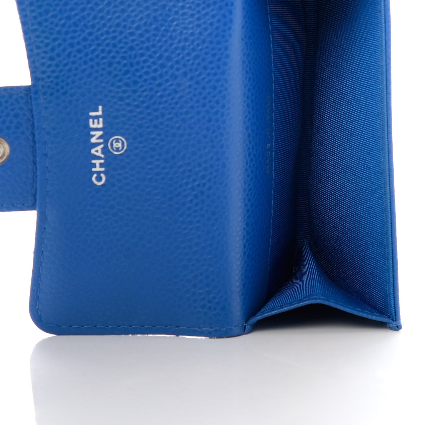 Caviar Quilted Flap Card Holder Wallet Blue