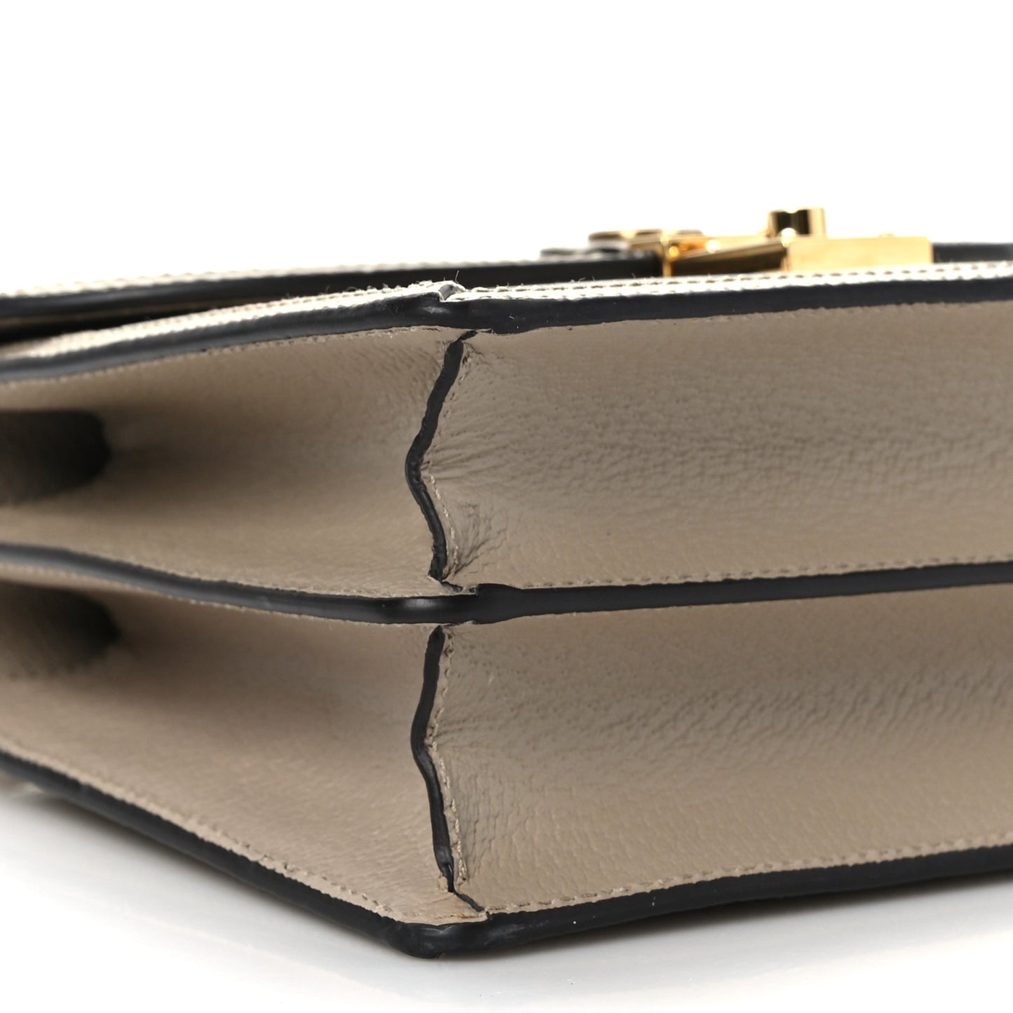 GG Supreme Monogram Textured Dollar Calfskin Web Small Ophidia Padlock Top Handle Bag Beige Mystic White Oatmeal