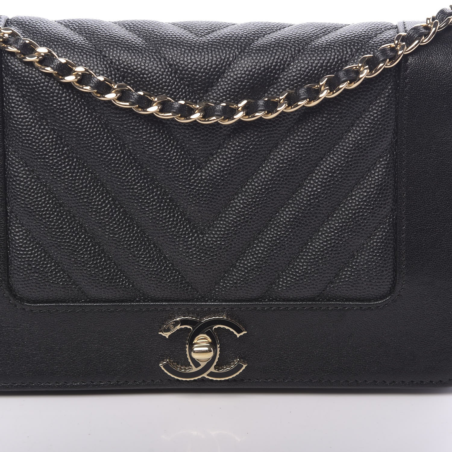 Chanel Caviar Sheepskin Chevron Quilted Vintage Mademoiselle Wallet On Chain WOC Black 16 of 17