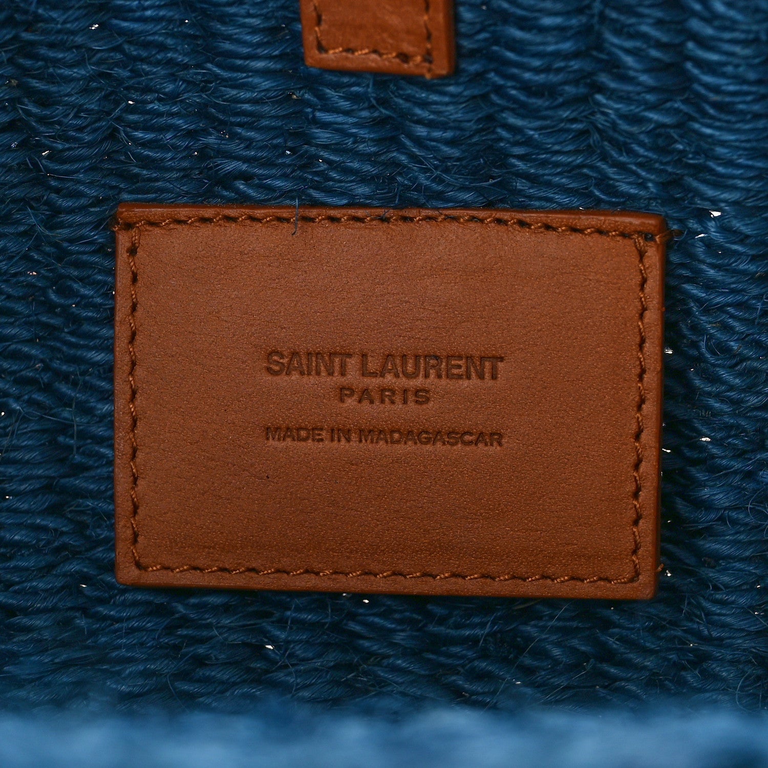 Saint Laurent Raffia Calfskin Medium Panier Tote Blue 6 of 10