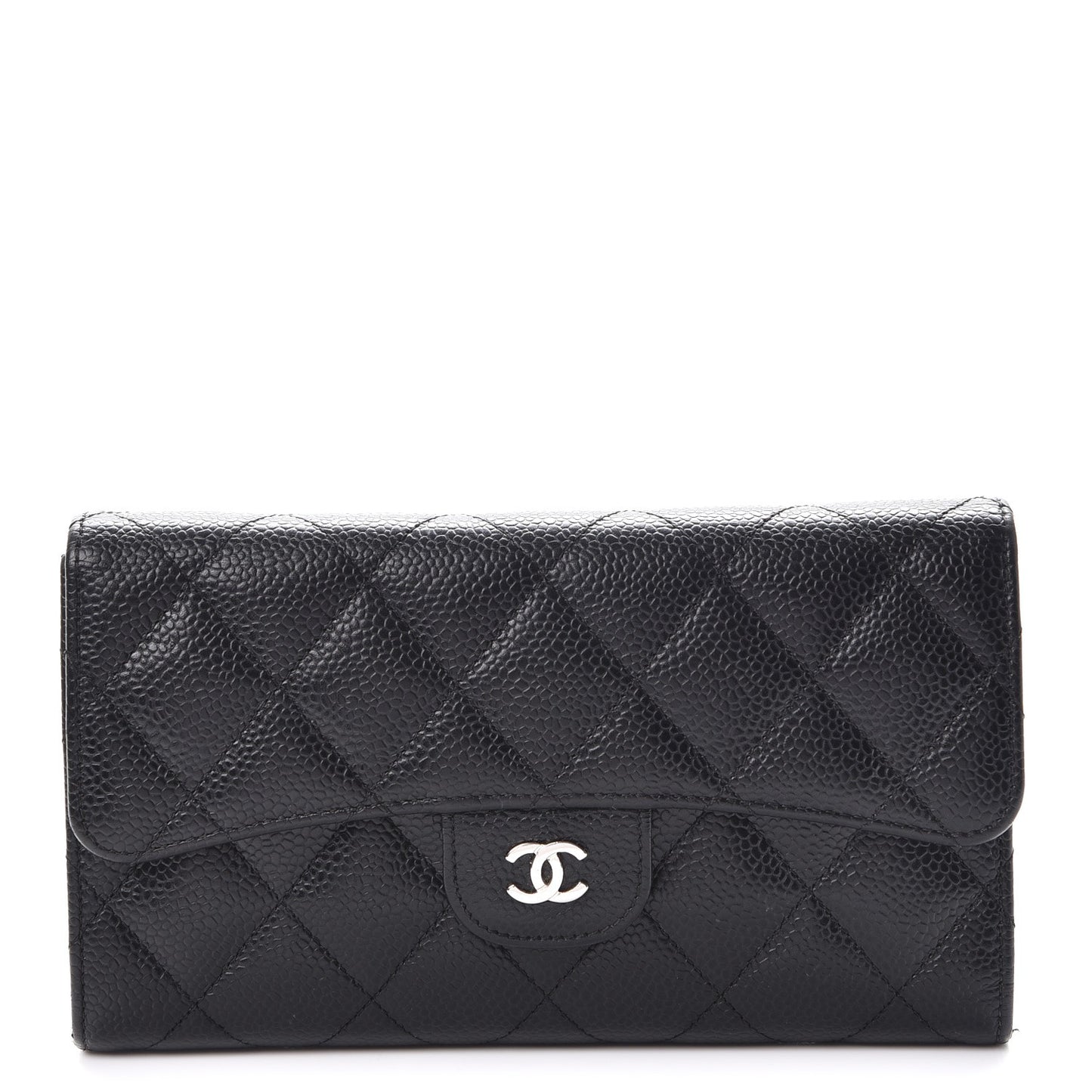 Caviar Quilted Large Flap Wallet Black