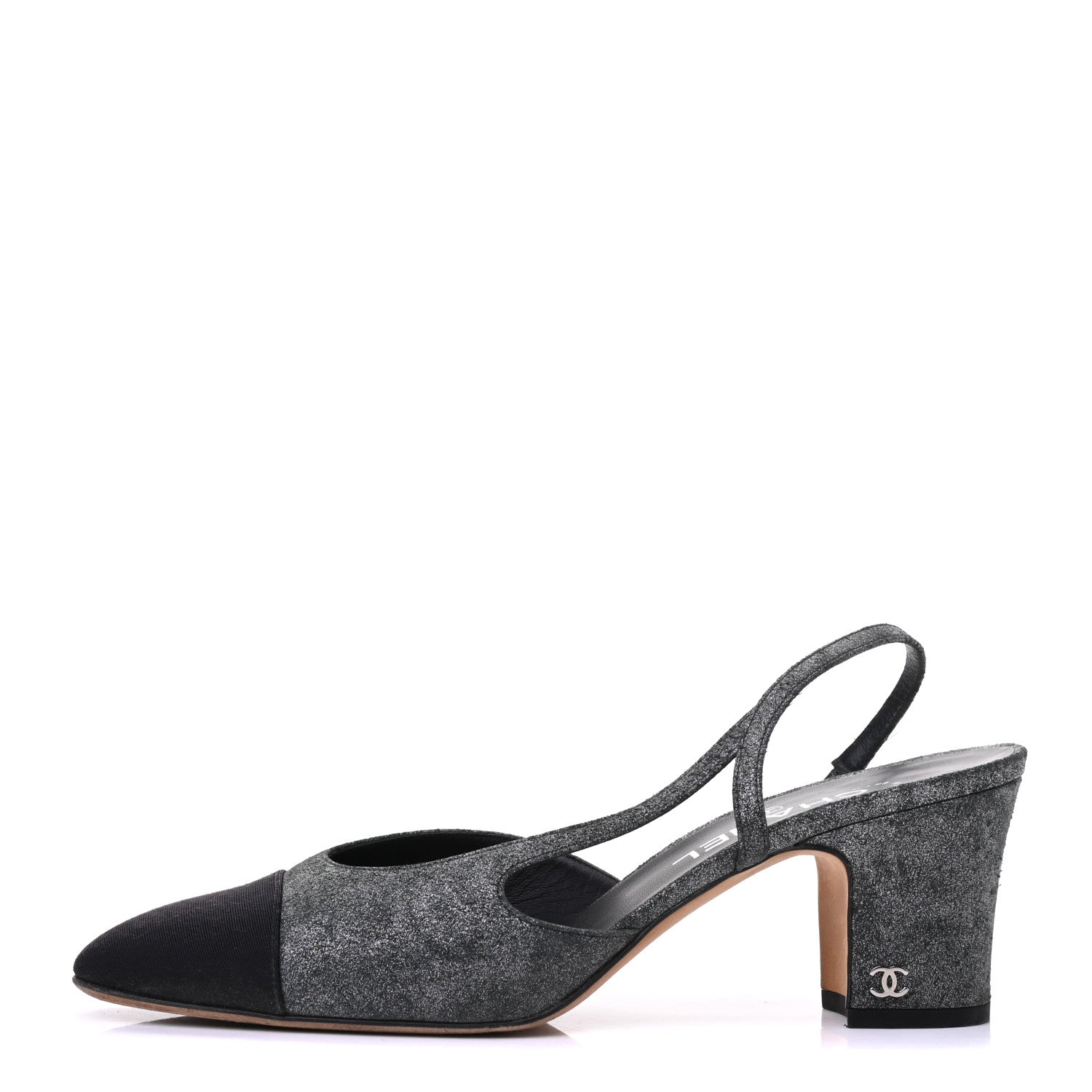 Chanel Wool Velvet Cap Toe CC Slingback Pumps 39.5 Black Grey 1 of 11