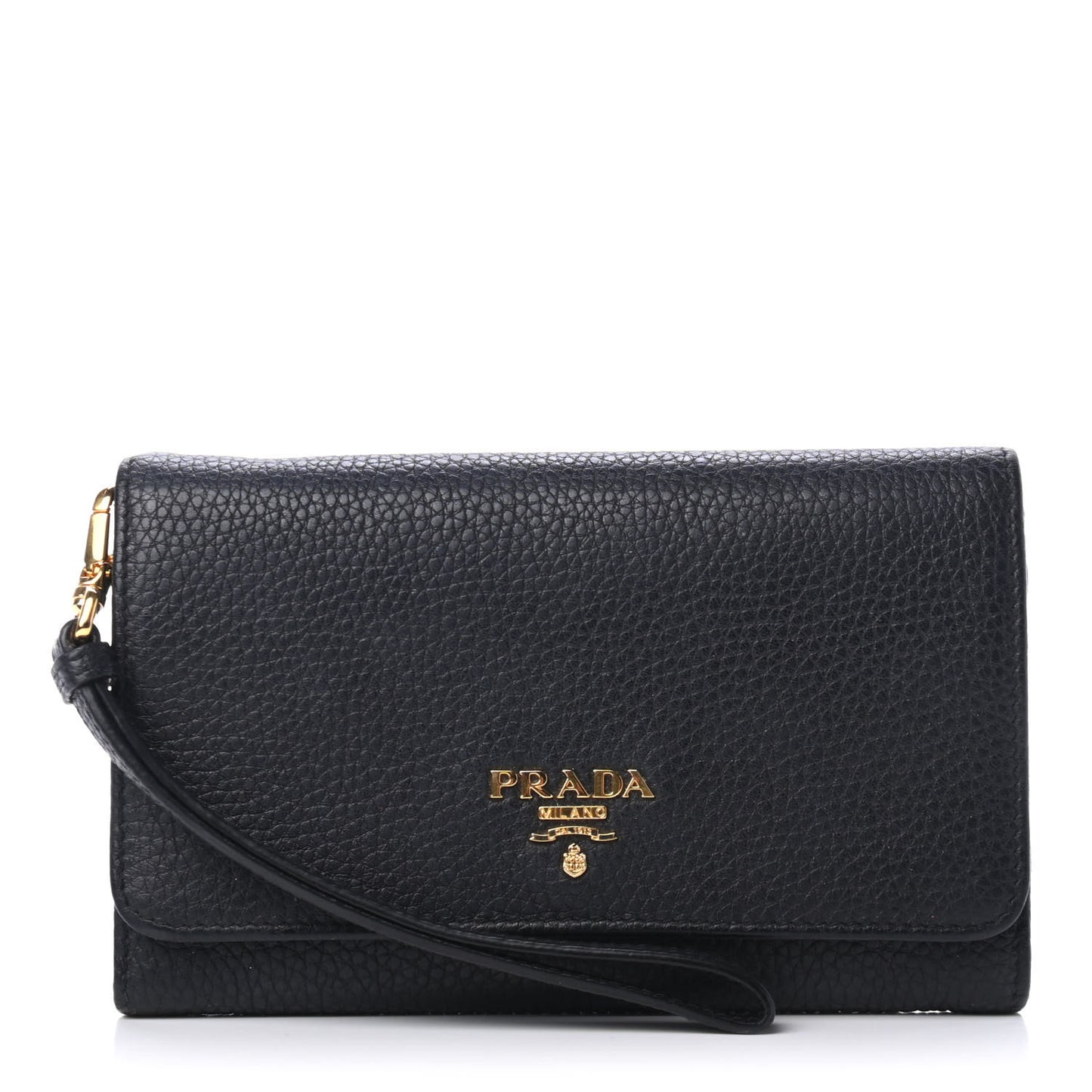 Vitello Grain Wristlet Wallet Black
