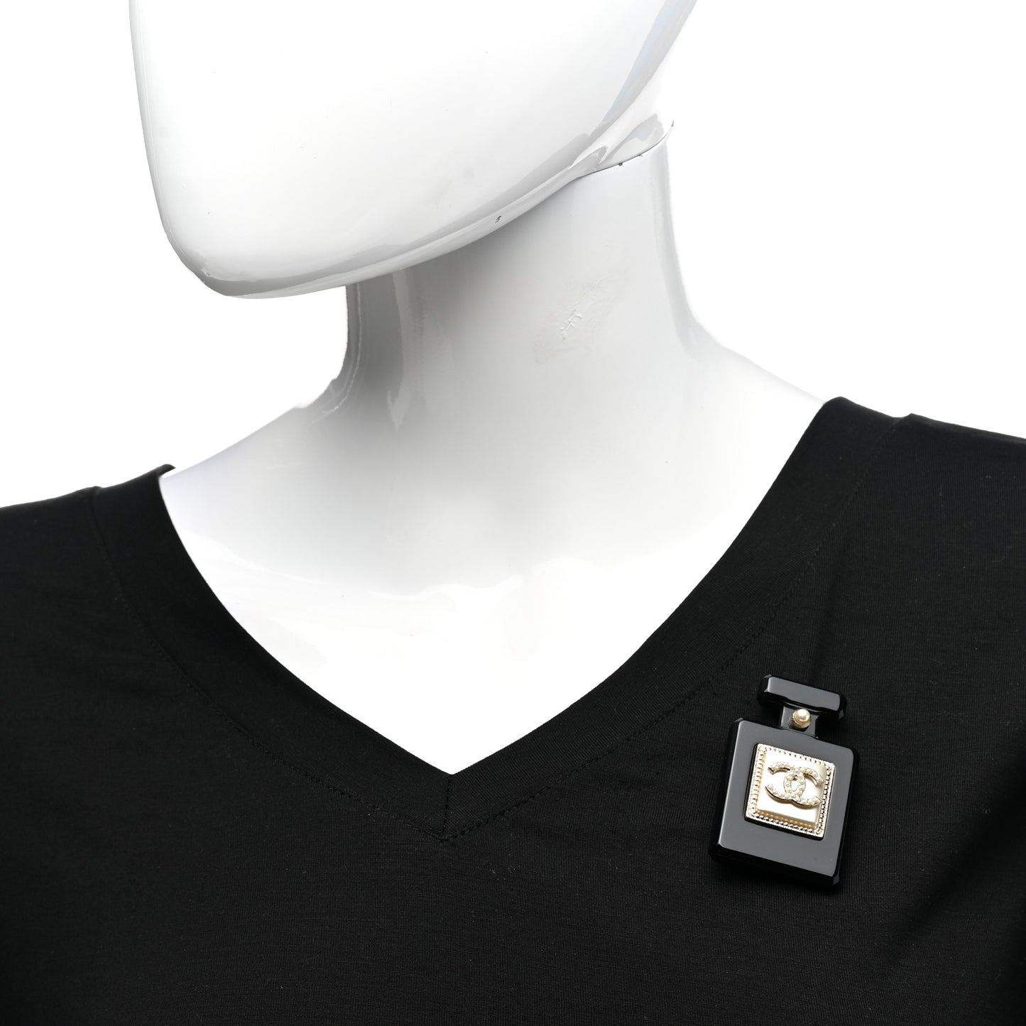 Resin Pearl Perfume Bottle CC Brooch Black Gold