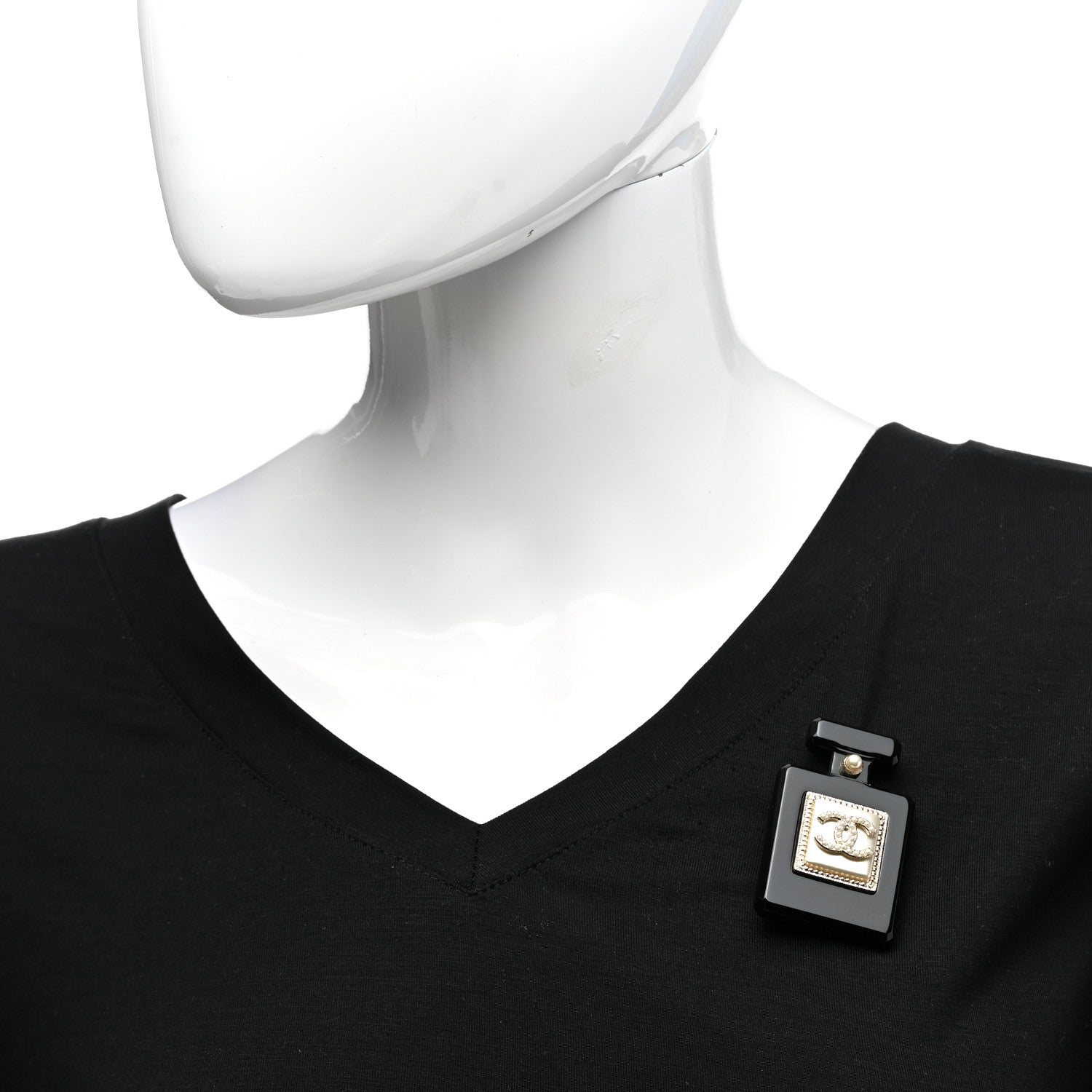 Chanel Resin Pearl Perfume Bottle CC Brooch Black Gold 2 of 5