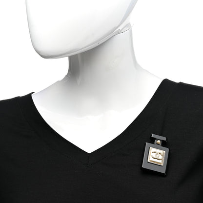 Chanel Resin Pearl Perfume Bottle CC Brooch Black Gold 2 of 5