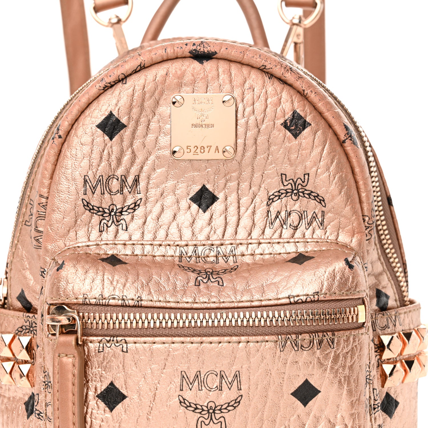 MCM Metallic Visetos Studded X-Mini Bebe Boo Backpack Champagne Gold 9 of 15