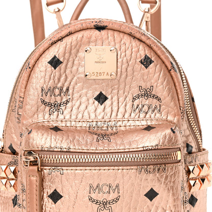 MCM Metallic Visetos Studded X-Mini Bebe Boo Backpack Champagne Gold 9 of 15