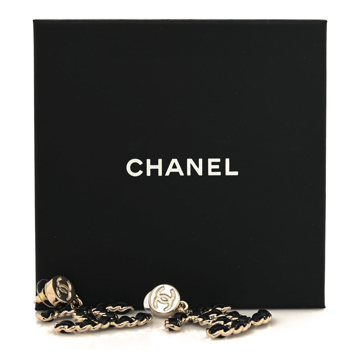 Chanel Lambskin Chain CC Drop Earrings Black Gold 5 of 5