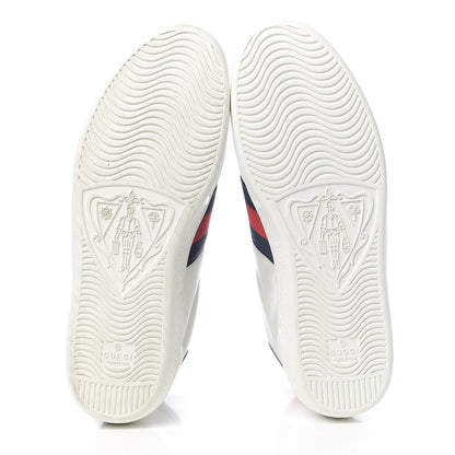 Gucci Calfskin Miro Soft Web Bee Embroidered Mens Ace High Top Sneakers 8 White 5 of 10