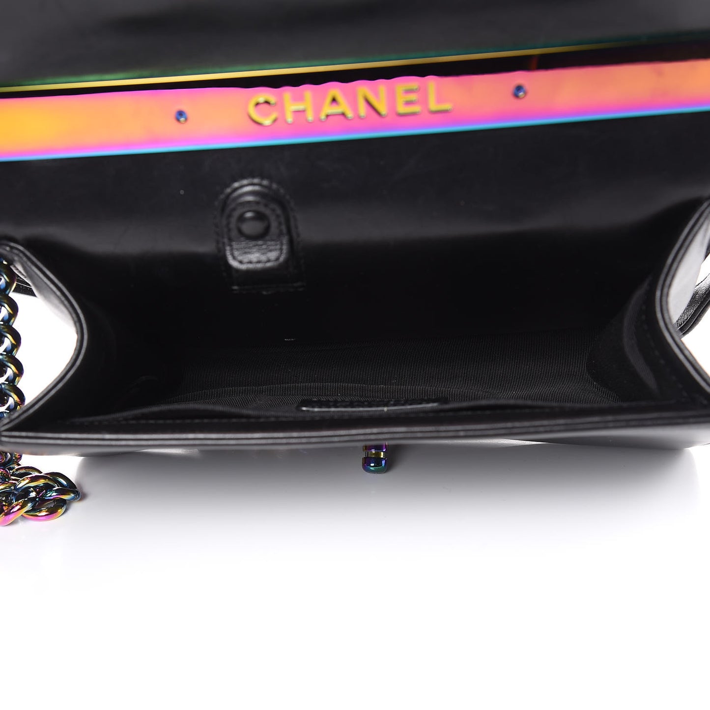 Lambskin LED Iridescent Metal Medium Boy Flap Black Multicolor