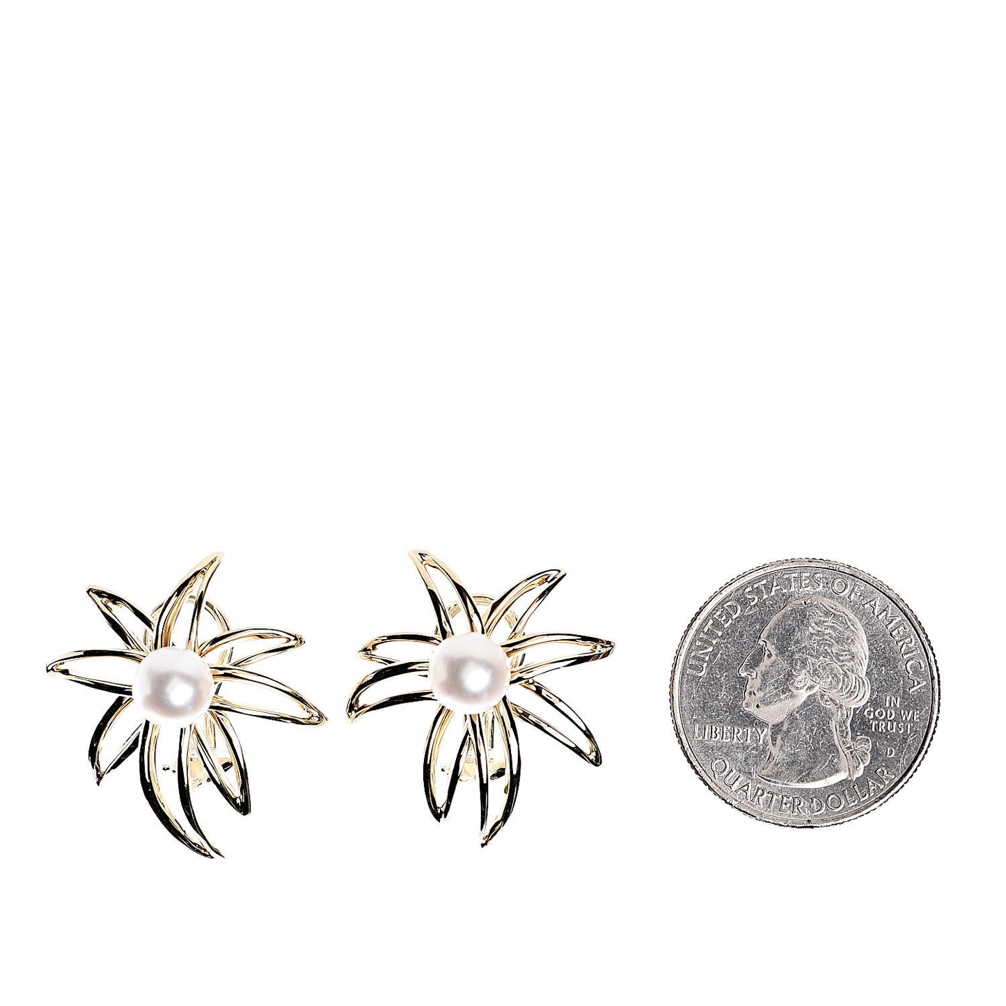18K Yellow Gold Pearl 7mm Fireworks Clip On Earrings