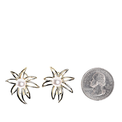 Tiffany 18K Yellow Gold Pearl 7mm Fireworks Clip On Earrings 2 of 4