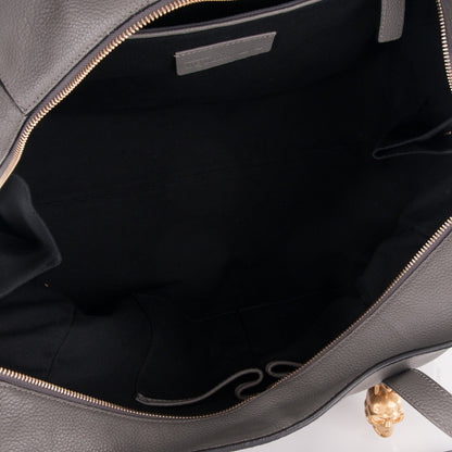 Alexander McQueen Pebbled Calfskin Large Skull Padlock Zip Around Tote Dark Grey 5 of 7