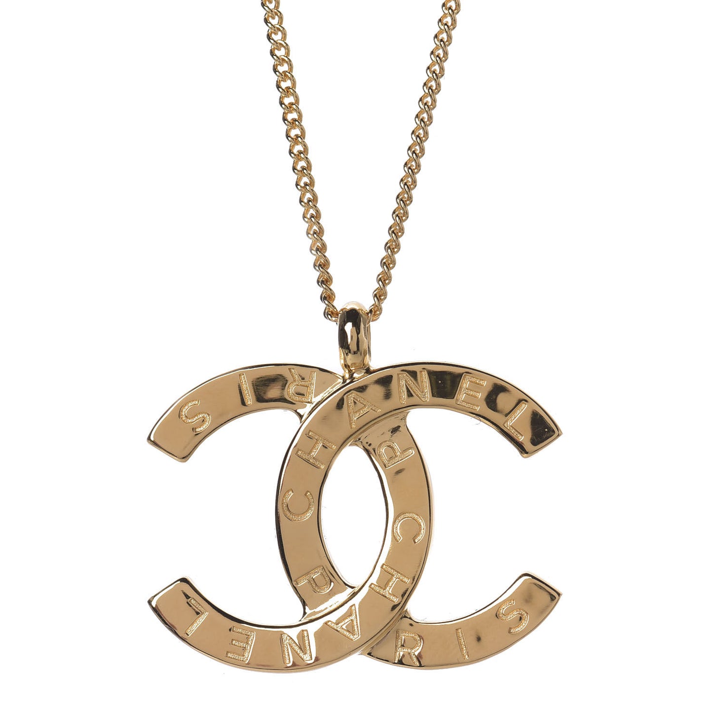 Metal CC Paris Button Necklace Gold