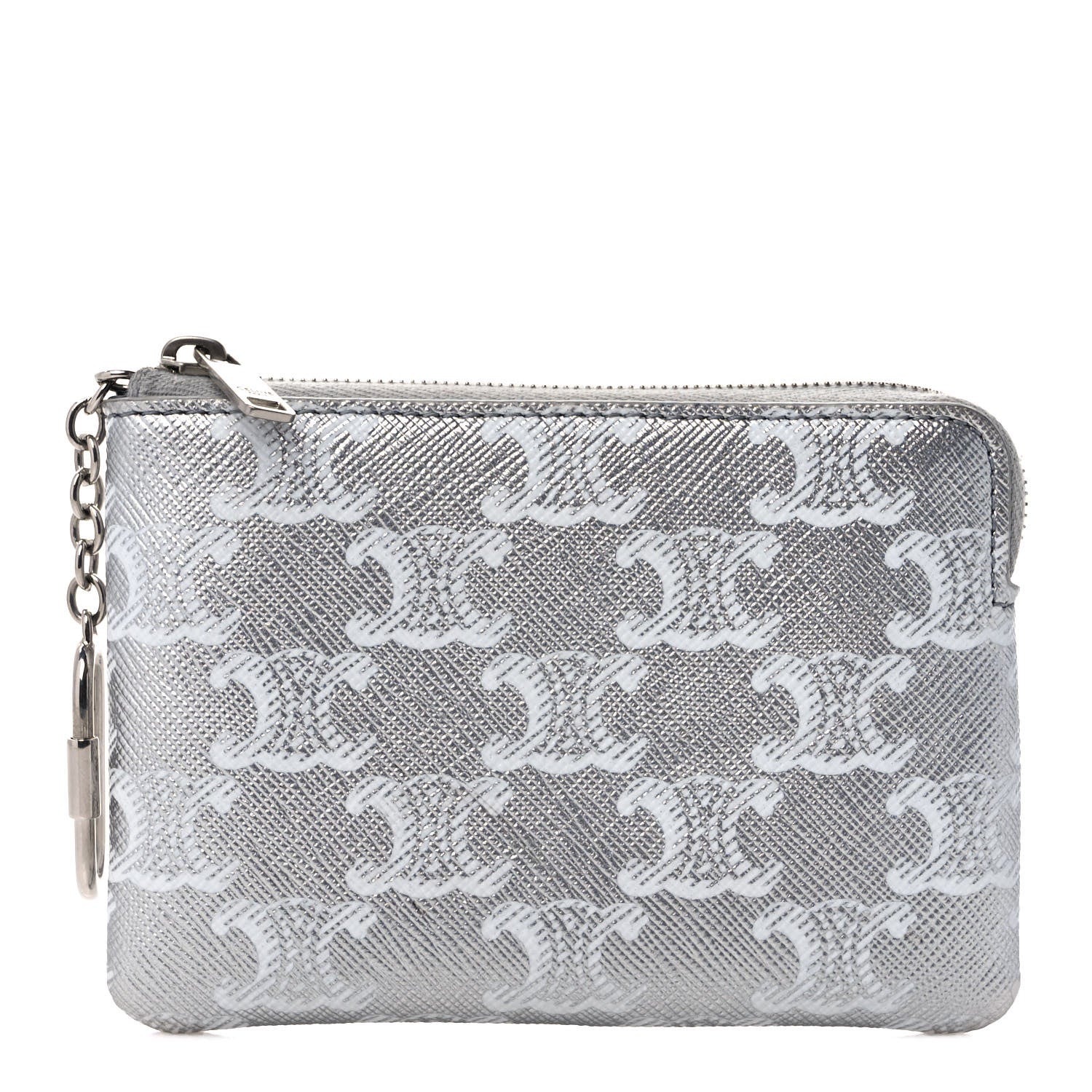 Celine Triomphe Canvas Coin and Card Pouch Silver White 1 of 7