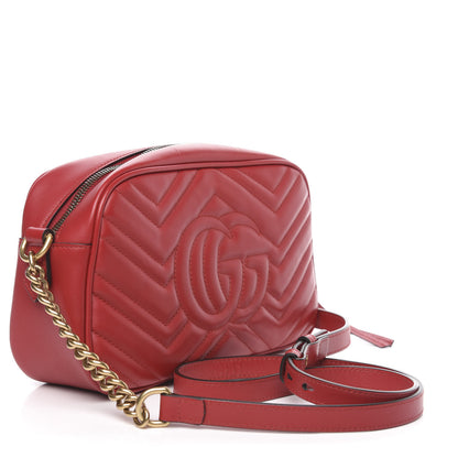 Gucci Calfskin Matelasse Small GG Marmont Chain Shoulder Bag Hibiscus Red 3 of 10