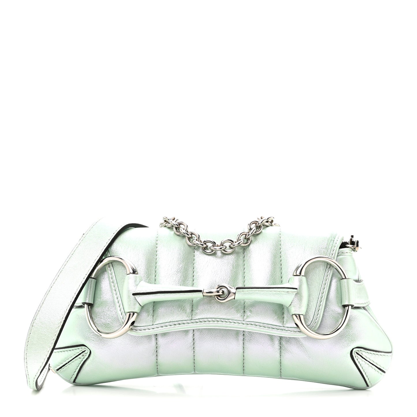 Iridescent Nappa Vertical Matelasse Small Maxi Horsebit Chain Shoulder Bag Iridescent Salvy Green