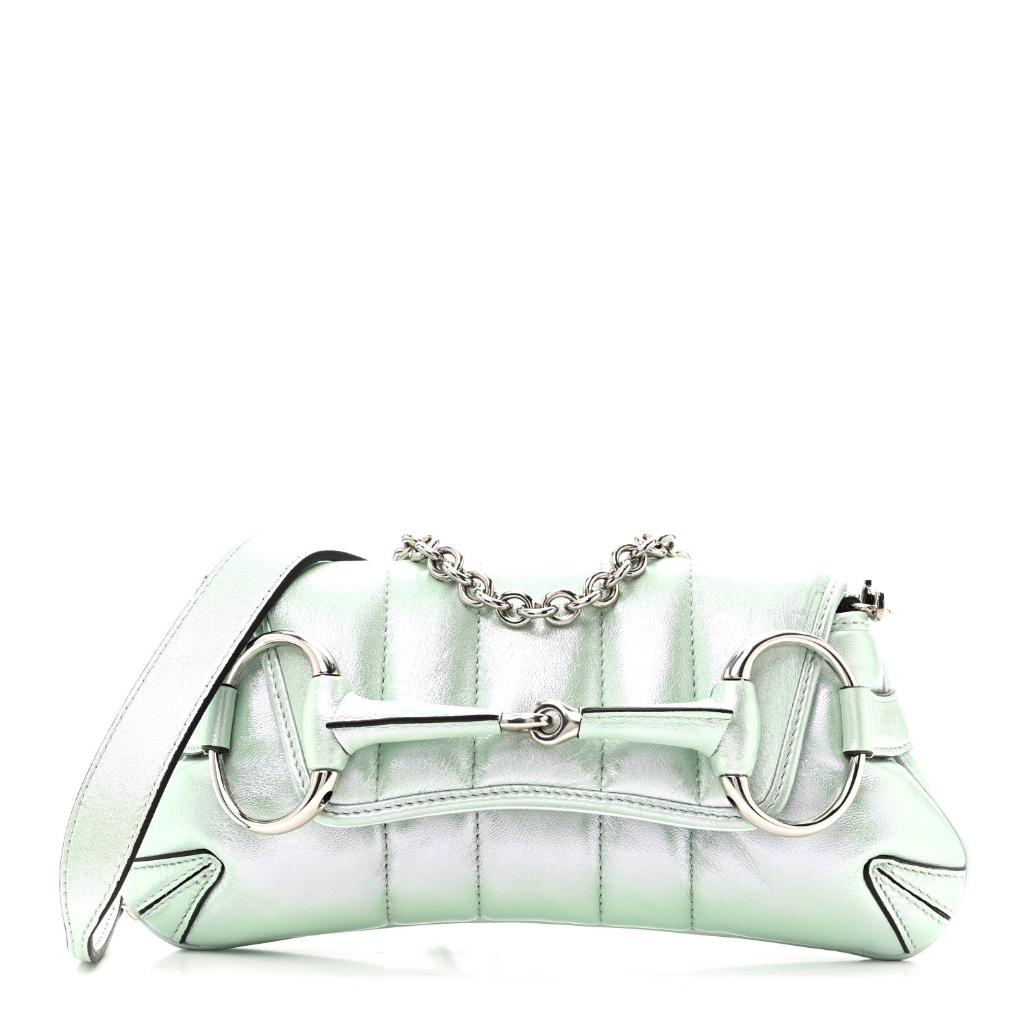 Gucci Iridescent Nappa Vertical Matelasse Small Maxi Horsebit Chain Shoulder Bag Iridescent Salvy Green 1 of 9