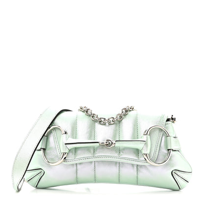 Gucci Iridescent Nappa Vertical Matelasse Small Maxi Horsebit Chain Shoulder Bag Iridescent Salvy Green 1 of 9