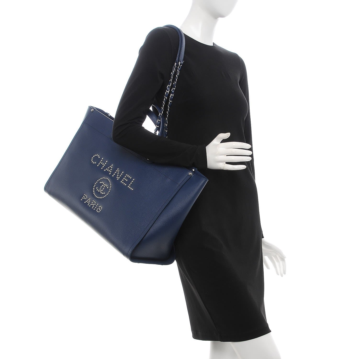Chanel Caviar Extra Large Studded Deauville Tote Navy 2 of 8