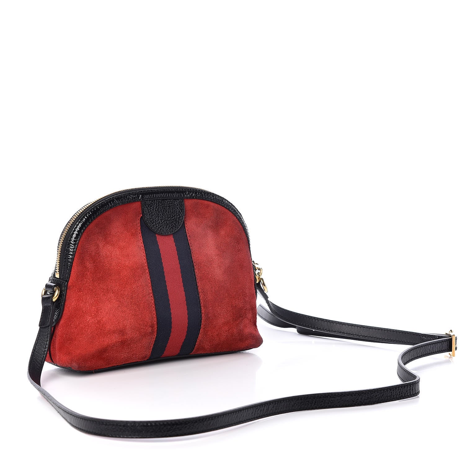Gucci Suede Patent Web GG Small Ophidia Dome Shoulder Bag Hibiscus Red 3 of 12