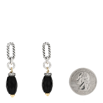 David Yurman Sterling Silver 18K Yellow Gold Diamond Onyx Figaro Drop Earrings 2 of 4