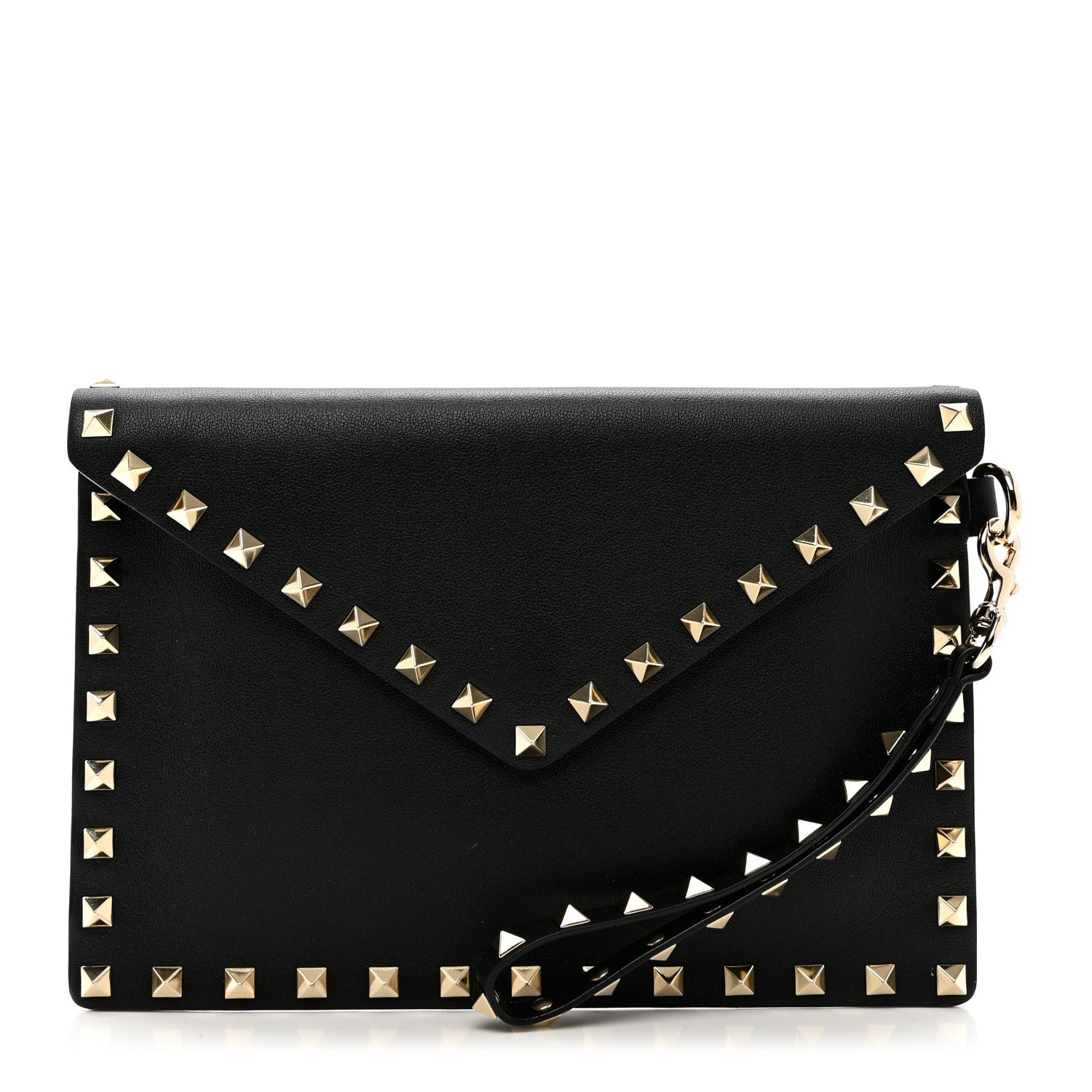 Valentino Garavani Vitello Medium Rockstud Envelope Flat Wristlet Pouch Black 1 of 5