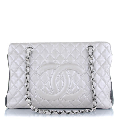 Chanel Metallic Calfskin Quilted Mademoiselle Tote Silver Black 1 of 7