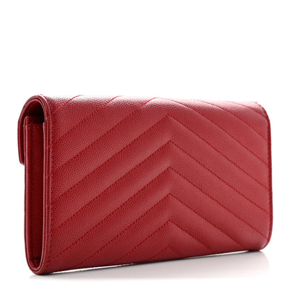 Saint Laurent Grain De Poudre Matelasse Chevron Monogram Flap Wallet Red 3 of 8