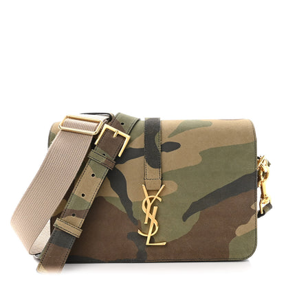 Saint Laurent Suede Monogram University Camouflage Shoulder Bag Green 1 of 11