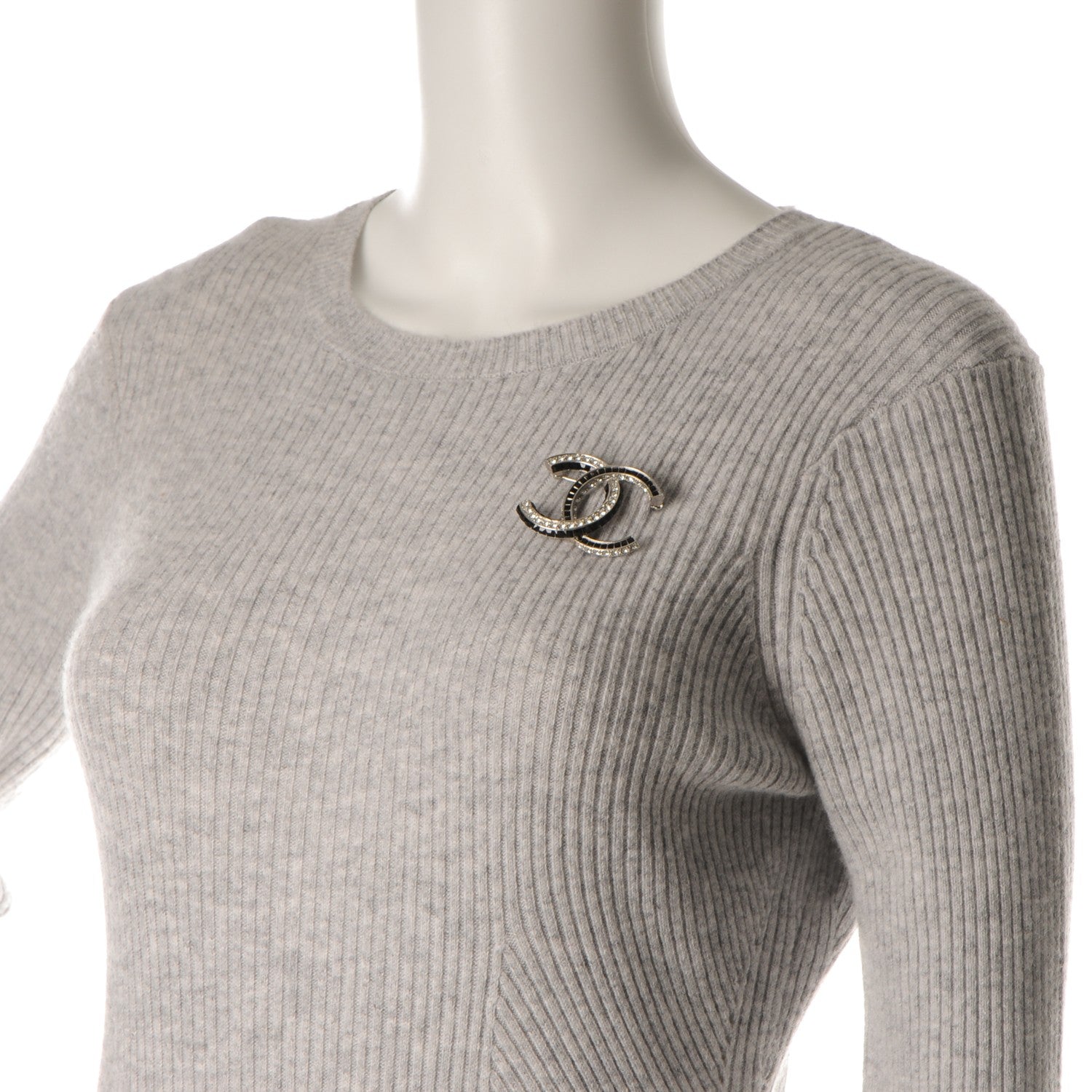 Chanel Baguette Crystal CC Brooch Silver Black 2 of 4