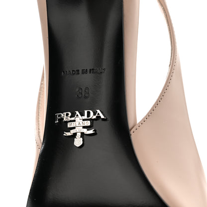 Prada Spazzolato Triangle Logo Pointed Toe 75mm Slingback Pumps 38 Cipria 8 of 9